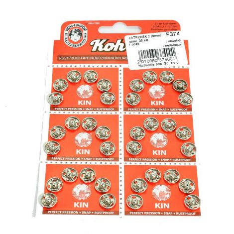 Zatrzaski metalowe Jola 9mm Srebrne, 6szt